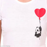 White cotton blend round neck t-shirt with flying pigeon print, perfect for everyday casual wear