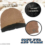 Brown woolen skull cap, stylish winter beanie for men & girls, checkered pattern, Cool Indians brand