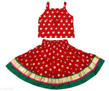Pure Rayon lehenga-choli set, hand-block printed in Jaipuri style for ethnic Indian wear, sleeveless top and skirt for toddlers