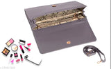 Gray faux leather evening crossbody sling bag, open style with zip closure and adjustable strap
