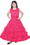 Pink embroidered chiffon party dress for girls