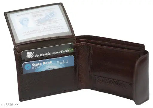 Genuine leather men's wallet, solid brown leather card holder, free size (L: 25cm, W: 11cm), handcrafted in India