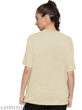Beige cotton blend oversized half sleeve women's trendy t-shirt