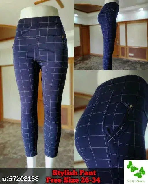 Checked modal women's jeggins for comfortable everyday wear, Indian-made in size 32/waist 32in, length 40in