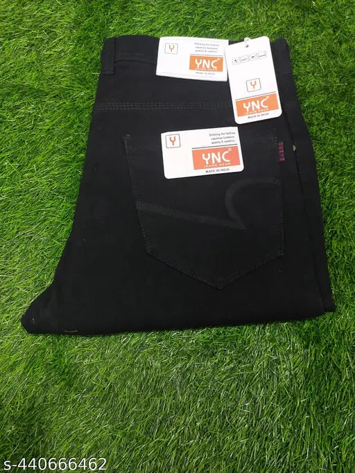 Black denim jeans, mid-rise, light wash, men's regular fit