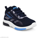 Blue and white gym sneakers for boys or men, stylish sport walking shoes with lace closure