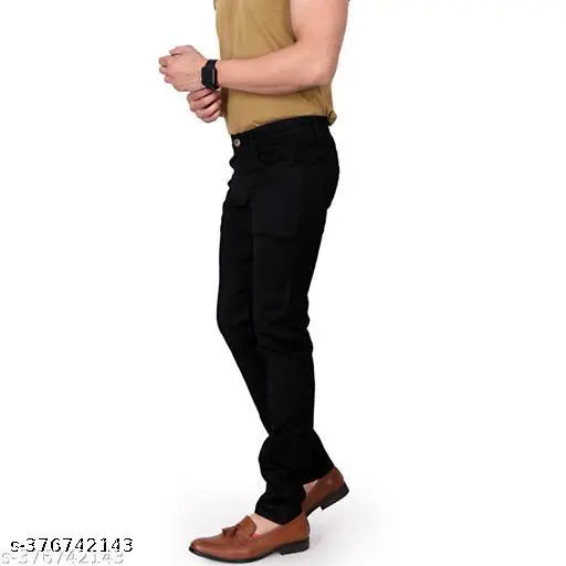 Men's black slim fit stretchable denim jeans - durable, comfortable, and stylish jeans for men, available in sizes 24, 26, 28, 30, and 32. Made in India