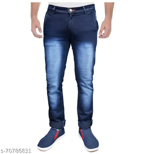 HardForce Men's Blue Jeans with Distressed Knee