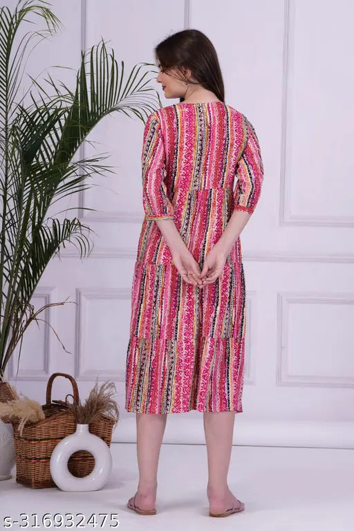 Woman in multicolored rayon kameez