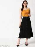 Women's black solid A-Line sustainable cotton skirt, eco-friendly fashion for modern wardrobes