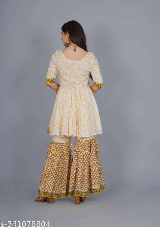 Blusho, block printed sharara set, traditional Indian fashion