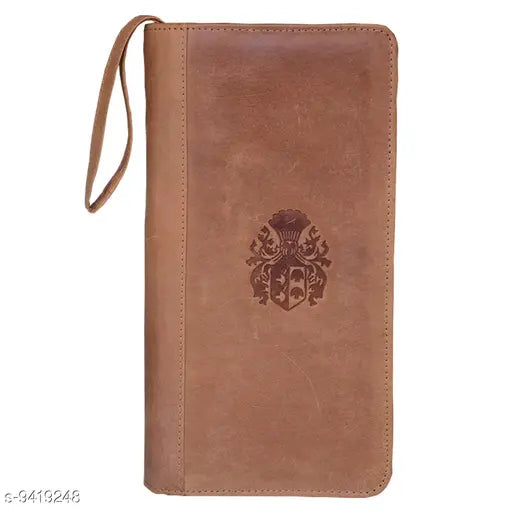 Leather khaki passport holder, two compartments, solid design, free size, made in India