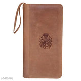 Leather khaki passport holder, two compartments, solid design, free size, made in India