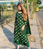 Green rayon printed kurta plazzos and dupatta set from Savitri Creations