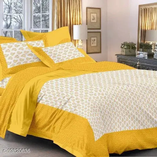 Trendy Jaipuri cotton double bedsheet combo pack with 4 pillow covers, 400 thread count, Indian-made for queen-sized beds on display
