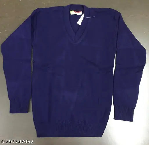 Wool school uniform sweater, solid pattern for kids ages 4-14, made in India