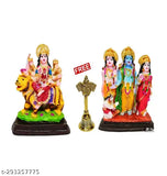 Marble MATA IdolSherawali, Ram Darbar Hanuman Sita Laxman handheld temple bell - Hindu decorative showpiece sculpture for home, office, or temple