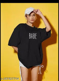 Black 'BABE' printed half sleeve oversized boxy fit t-shirt for women and girls, urban casual fashion everyday wear