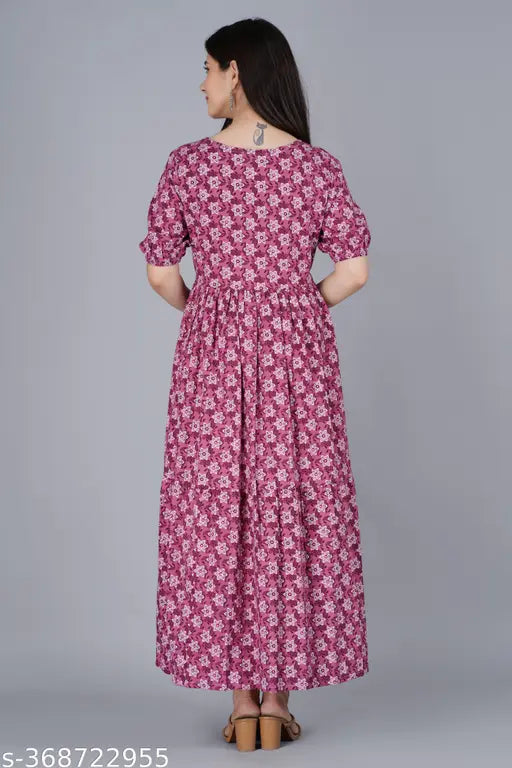 Cotton long Anarkali kurtis, printed combo, short sleeves, India origin