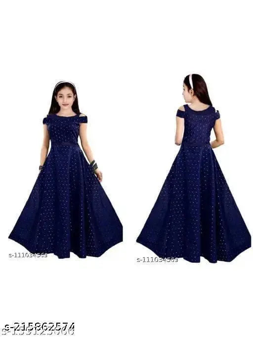 Printed net polyester kid gown, short sleeves for 6-17 years old Chutki style