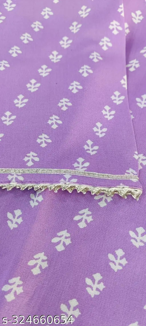 Purple rayon straight-cut kurti with embroidered yoke, three-quarter sleeves, white neck embroidery. Indian women's fashion wear." (125 characters)