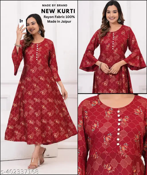 Red Anarkali Kurta with Floral Print