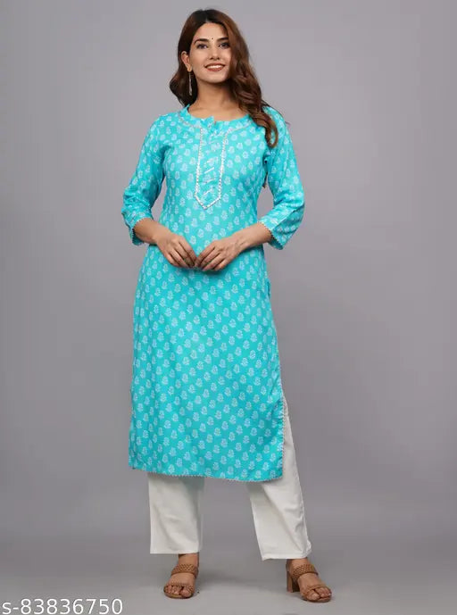 Stylish rayon printed kurti for women, ideal for parties and festivals, available in various sizes M-6XL. Made with high-grade fabrics from India