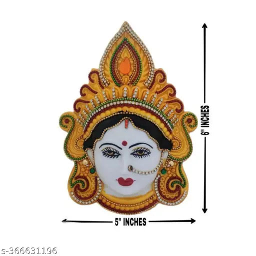 Yellow polyfibre Mahalakshmi face figurine, 4"x15"x15", brings prosperity for home or gifting, Marghshish month Mata Lakshmi worship