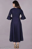 Navy blue rayon Akarsha Anarkali kurti, traditional Indian women's fashion with three-quarter sleeves