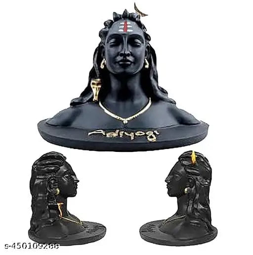 Adiyogi Shiva statue in black, Indian religious idol for car dashboard decor