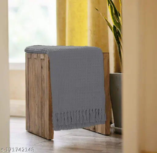 Dark grey waffle-pattern pure cotton baby throw (50 x 60 inches), perfect for travel and all-season use