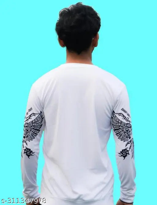 Lycra long sleeves men's partywear t-shirt with funky printed design, golden accents for attractive and glamorous look, India origin