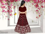 Silk lehenga and net dupatta for children, embroidered semi-stitched outfit with short sleeves, size 2-15 years, Indian traditional wear