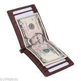 Brown PU men's money clip wallet with textured pattern, features 7 card slots, 2 secret slots, and 2 currency compartments. Elegant accessory for modern gentlemen, perfect size for pockets or travel bags. Indian-made, high-quality artificial leather product. Ideal gift for various occasions