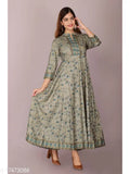 Women's printed Rayon flared Kurta with three-quarter sleeves, featuring vibrant Indian motifs. Available in various sizes from S to XXXL