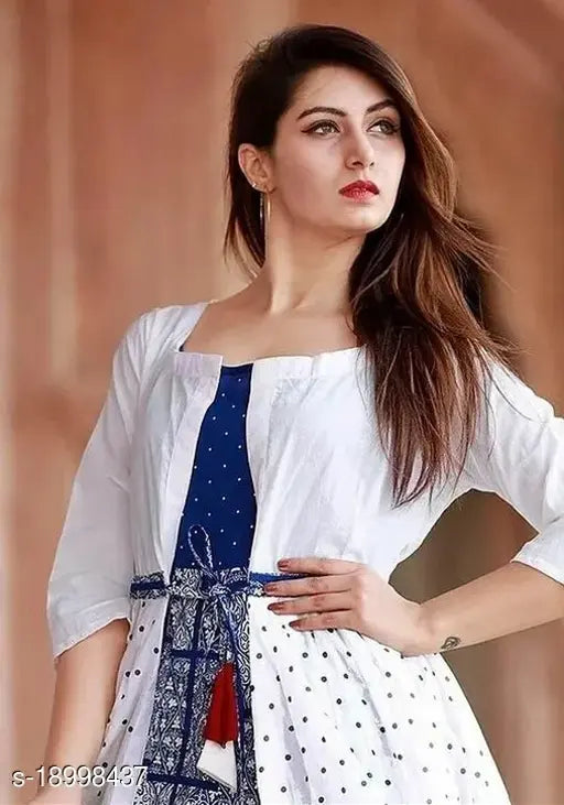 Rayon printed JD WHITE Kurtis, three-quarter sleeve length, Indian-made fashion for women