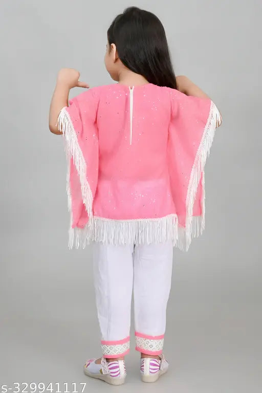 Cotton girls' kaftan & palazzo set, A-line design, trendy & comfortable, Indian fashion for toddlers (18-24 months, 2-3 years)