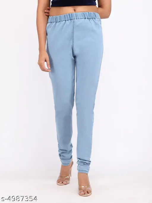 Black denim skinny fit jeggings for women, high-rise, 2-pack