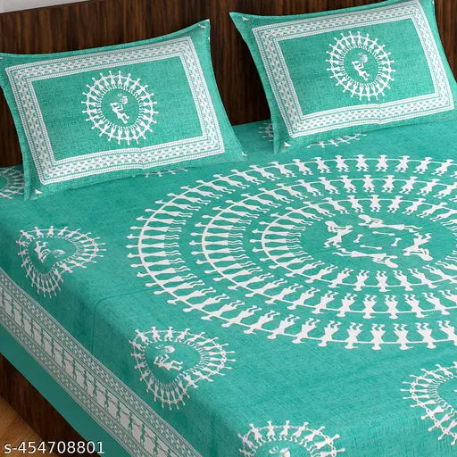 Cotton botanical flat sheets, superfine quality for gifting (2 pillow covers, double queen size, 180 thread count, India origin)