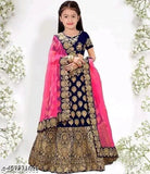 Silk Gillkart designer lehenga choli, embroidered with net dupatta. Handcrafted Indian wedding lehenga for girls aged 3-15 years