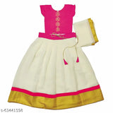 Taffeta silk lehenga-choli dupatta set for girls, featuring short sleeves and solid patterns in Georgette, Taffeta Silk, and Net. Made in India