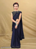 Trending polycotton baby girl saree for wedding and party wear, embellished net blouse with velvet detail, various sizes available (3-14 years)