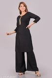 Rayon straight kurta and palazzo set for women, solid net, comfortable ethnic wear, three-quarter sleeves