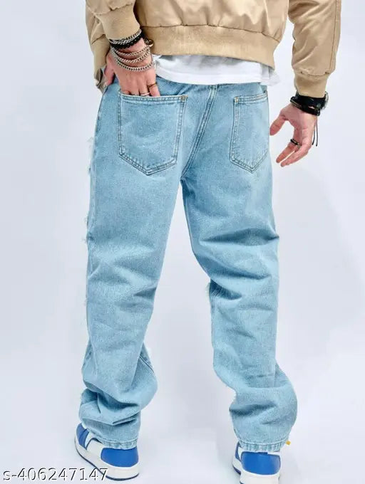 Stretchable denim men's jeans - solid color, soft cotton fabric, comfortable fit - size 26, 28, 30, 32, 34, 36 (India origin)