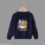 Cotton blend sweatshirt for kids, printed net pattern, best quality. Ages 1-10 years old on hanging rack