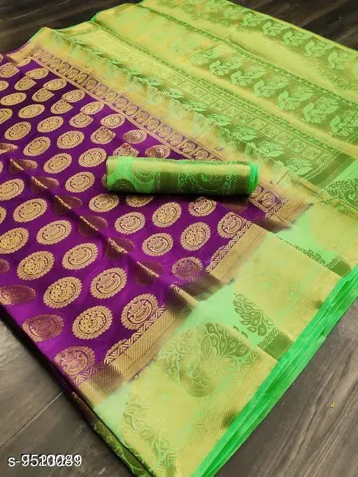 Silk saree, free size, zari woven pattern, stylish women's traditional Indian wear