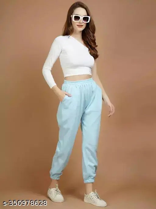 Light blue high-waisted jogger pants women's casual fashion