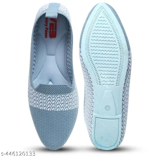Blue, glossy crochet slip-ons