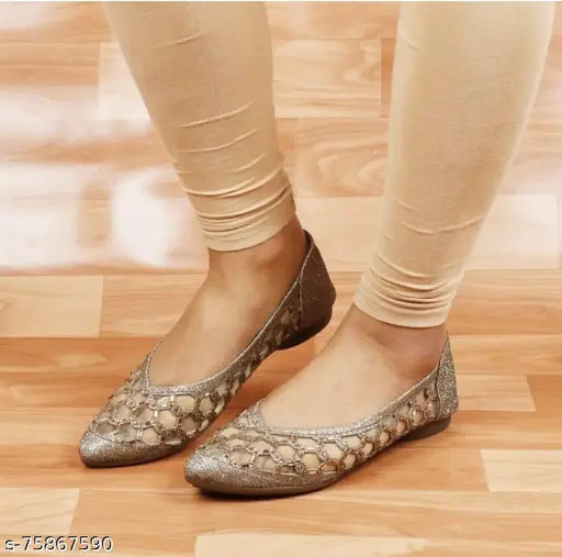 Nylon flat heels for lightweight casual fashion, UK Collection's stylish girls outdoor bellies with TPR sole, slip-on design in various sizes (IND-3 to IND-9), India origin