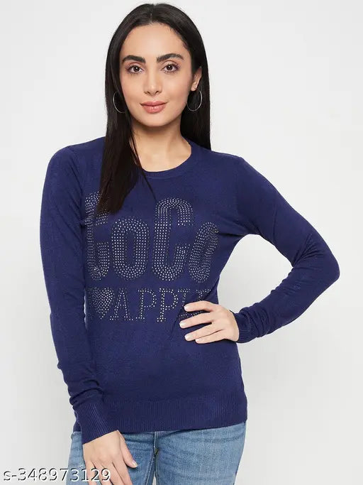 Coco stone print wool women's full sleeve round neck sweater, versatile and stylish winter wear with graphic detailing